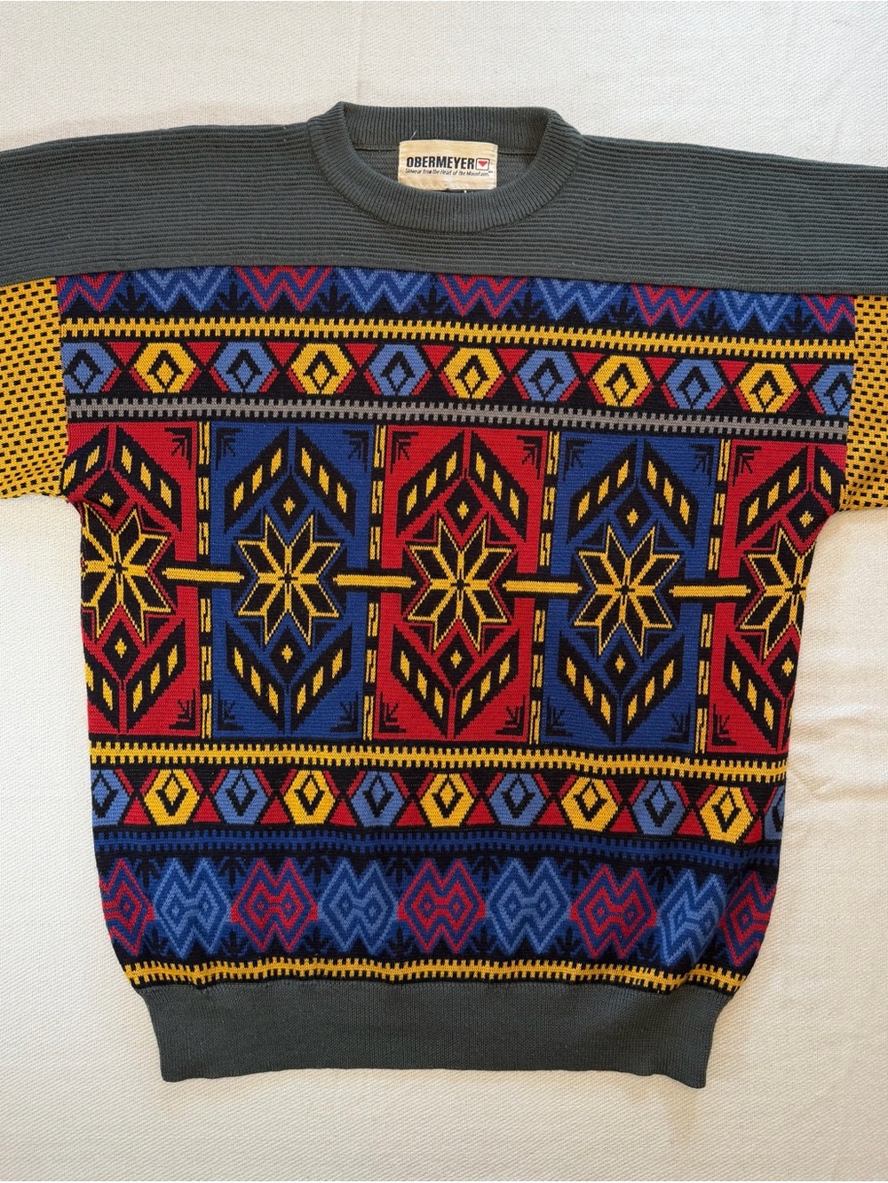 Vintage Men's Obermeyer Multicolor Crew Neck Sweater/Size M